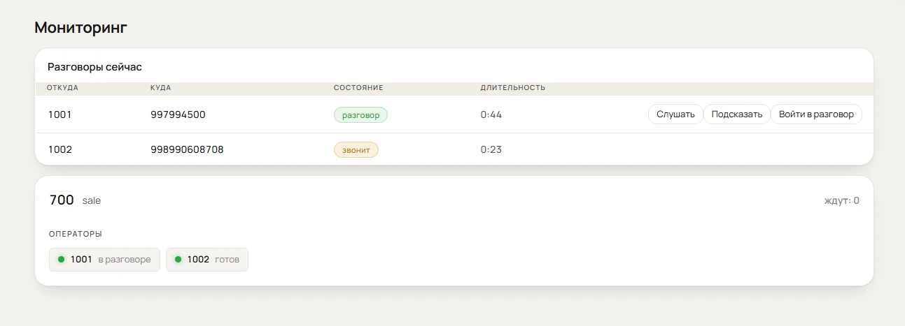SIPCALL — интерфейс телефонии